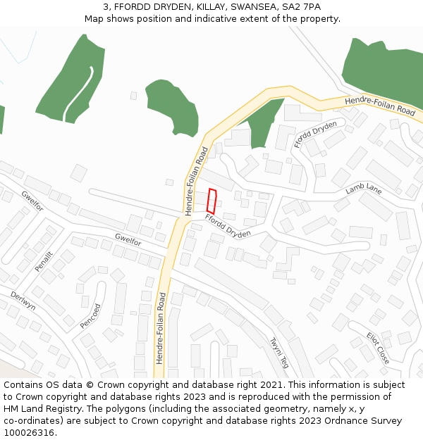 3, FFORDD DRYDEN, KILLAY, SWANSEA, SA2 7PA: Location map and indicative extent of plot