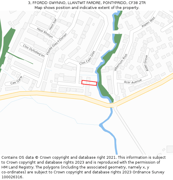 3, FFORDD GWYNNO, LLANTWIT FARDRE, PONTYPRIDD, CF38 2TR: Location map and indicative extent of plot