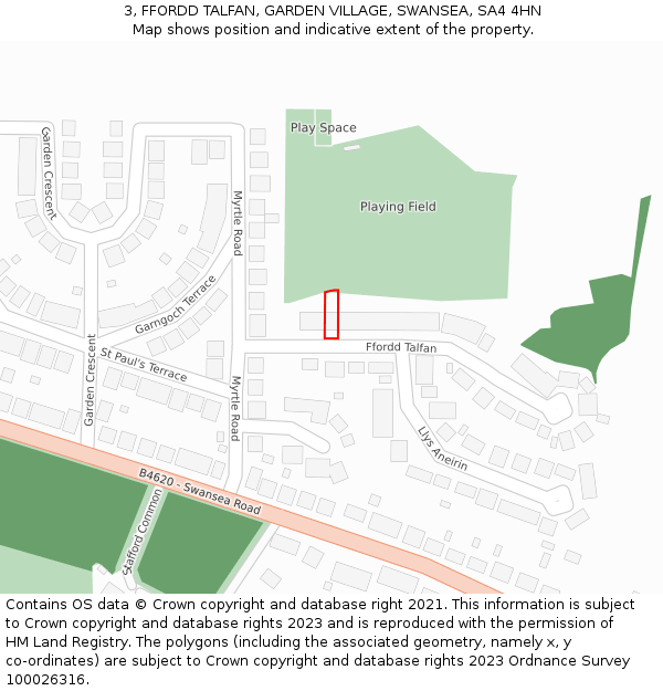 3, FFORDD TALFAN, GARDEN VILLAGE, SWANSEA, SA4 4HN: Location map and indicative extent of plot