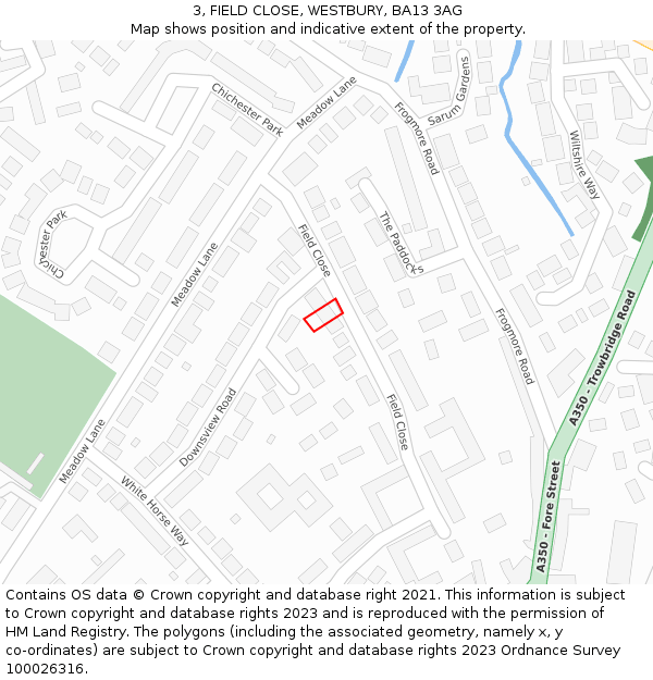 3, FIELD CLOSE, WESTBURY, BA13 3AG: Location map and indicative extent of plot