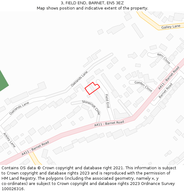 3, FIELD END, BARNET, EN5 3EZ: Location map and indicative extent of plot