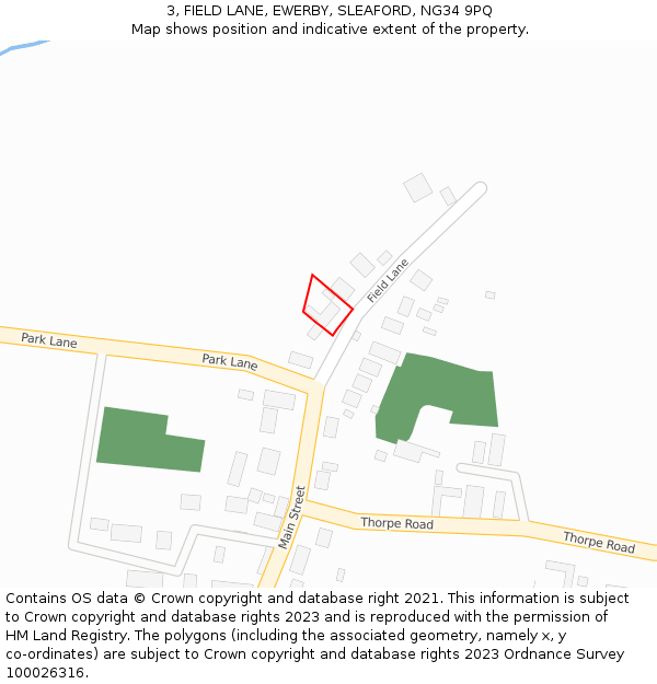 3, FIELD LANE, EWERBY, SLEAFORD, NG34 9PQ: Location map and indicative extent of plot