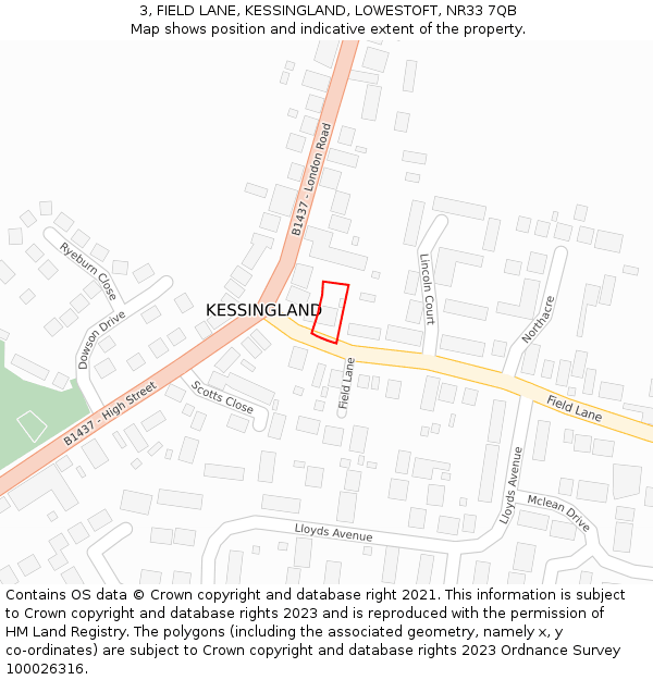 3, FIELD LANE, KESSINGLAND, LOWESTOFT, NR33 7QB: Location map and indicative extent of plot
