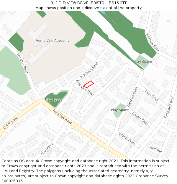 3, FIELD VIEW DRIVE, BRISTOL, BS16 2TT: Location map and indicative extent of plot