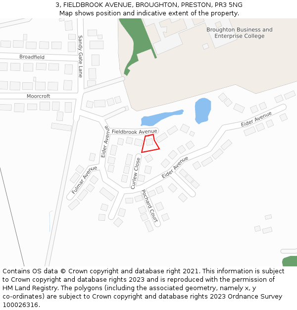 3, FIELDBROOK AVENUE, BROUGHTON, PRESTON, PR3 5NG: Location map and indicative extent of plot