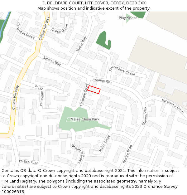 3, FIELDFARE COURT, LITTLEOVER, DERBY, DE23 3XX: Location map and indicative extent of plot