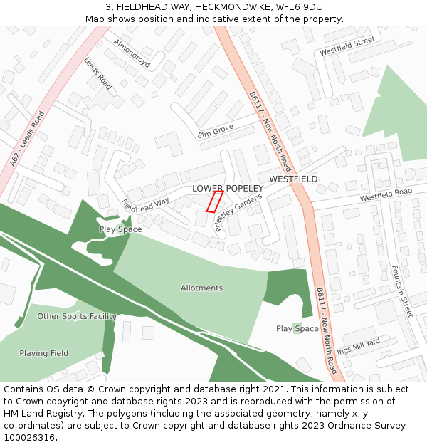 3, FIELDHEAD WAY, HECKMONDWIKE, WF16 9DU: Location map and indicative extent of plot