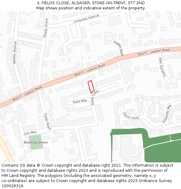 3, FIELDS CLOSE, ALSAGER, STOKE-ON-TRENT, ST7 2ND: Location map and indicative extent of plot