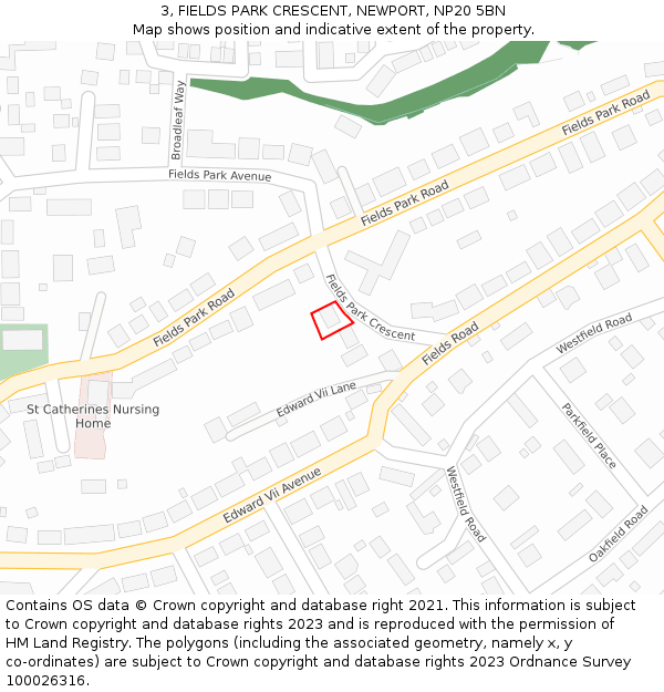 3, FIELDS PARK CRESCENT, NEWPORT, NP20 5BN: Location map and indicative extent of plot
