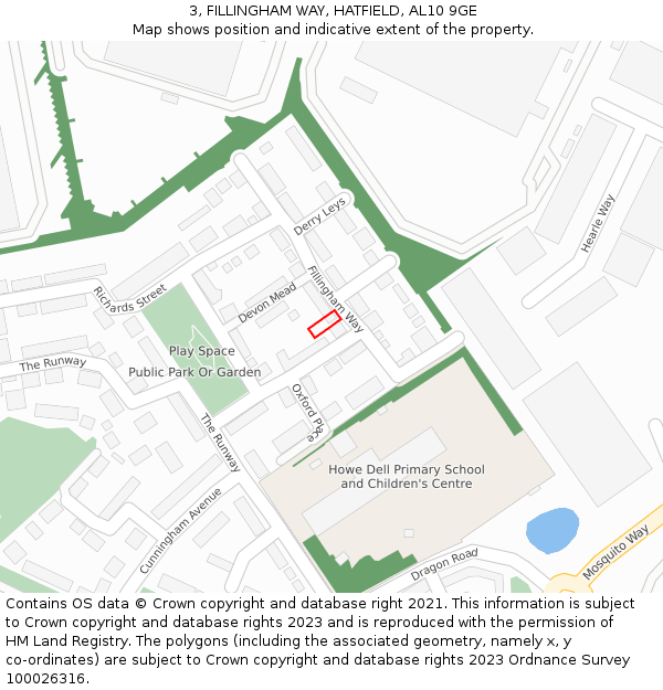 3, FILLINGHAM WAY, HATFIELD, AL10 9GE: Location map and indicative extent of plot