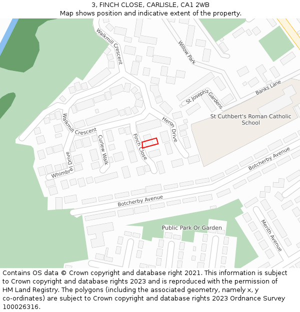 3, FINCH CLOSE, CARLISLE, CA1 2WB: Location map and indicative extent of plot