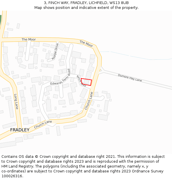 3, FINCH WAY, FRADLEY, LICHFIELD, WS13 8UB: Location map and indicative extent of plot