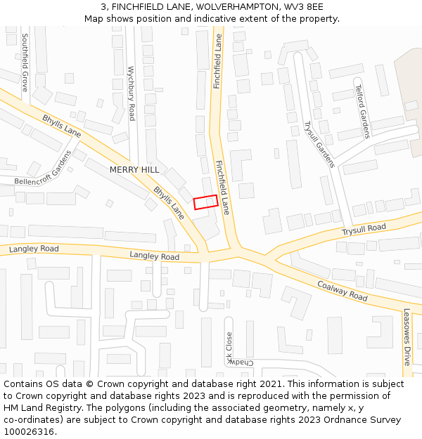 3, FINCHFIELD LANE, WOLVERHAMPTON, WV3 8EE: Location map and indicative extent of plot