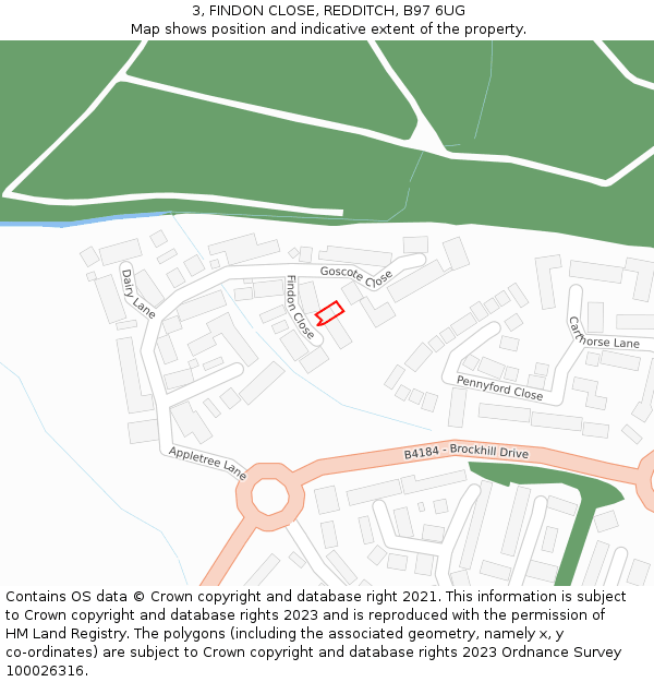 3, FINDON CLOSE, REDDITCH, B97 6UG: Location map and indicative extent of plot