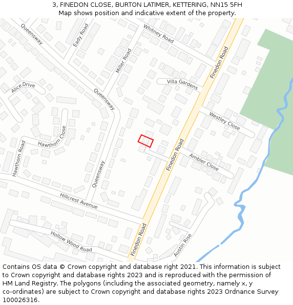 3, FINEDON CLOSE, BURTON LATIMER, KETTERING, NN15 5FH: Location map and indicative extent of plot