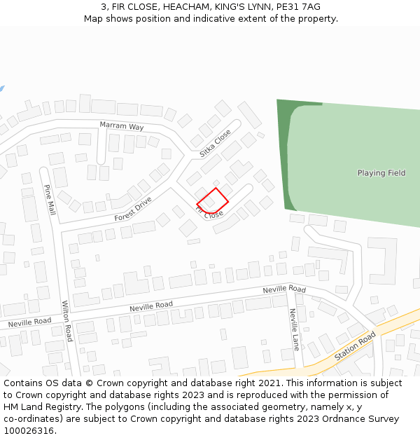 3, FIR CLOSE, HEACHAM, KING'S LYNN, PE31 7AG: Location map and indicative extent of plot