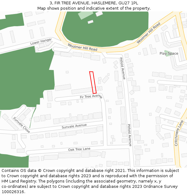 3, FIR TREE AVENUE, HASLEMERE, GU27 1PL: Location map and indicative extent of plot