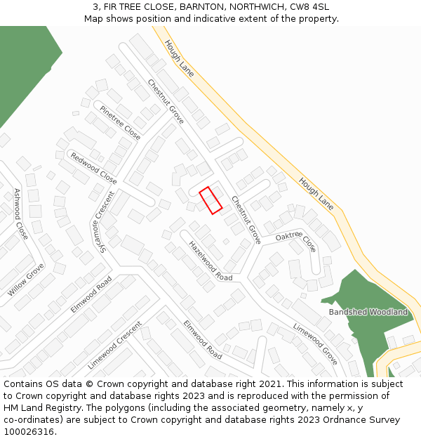 3, FIR TREE CLOSE, BARNTON, NORTHWICH, CW8 4SL: Location map and indicative extent of plot