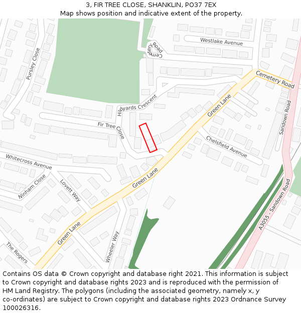 3, FIR TREE CLOSE, SHANKLIN, PO37 7EX: Location map and indicative extent of plot