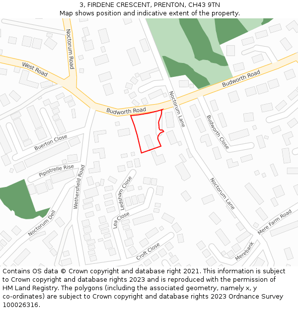 3, FIRDENE CRESCENT, PRENTON, CH43 9TN: Location map and indicative extent of plot