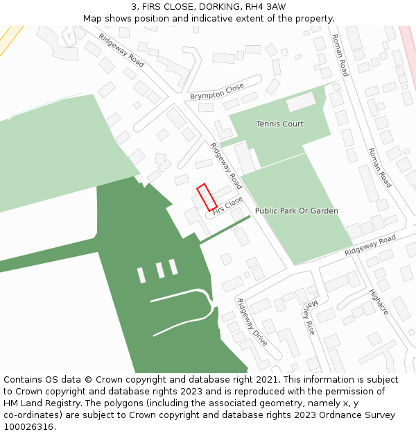 3, FIRS CLOSE, DORKING, RH4 3AW: Location map and indicative extent of plot