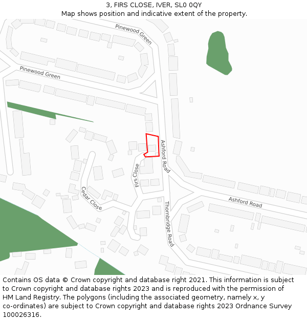 3, FIRS CLOSE, IVER, SL0 0QY: Location map and indicative extent of plot