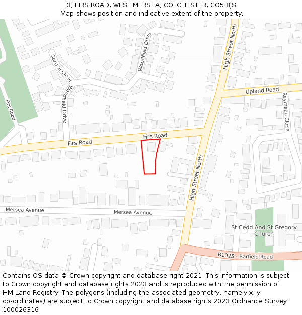 3, FIRS ROAD, WEST MERSEA, COLCHESTER, CO5 8JS: Location map and indicative extent of plot