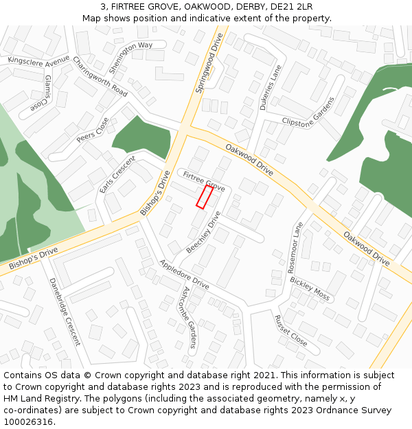 3, FIRTREE GROVE, OAKWOOD, DERBY, DE21 2LR: Location map and indicative extent of plot