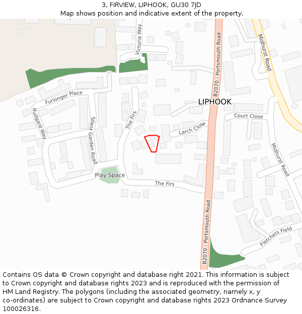 3, FIRVIEW, LIPHOOK, GU30 7JD: Location map and indicative extent of plot