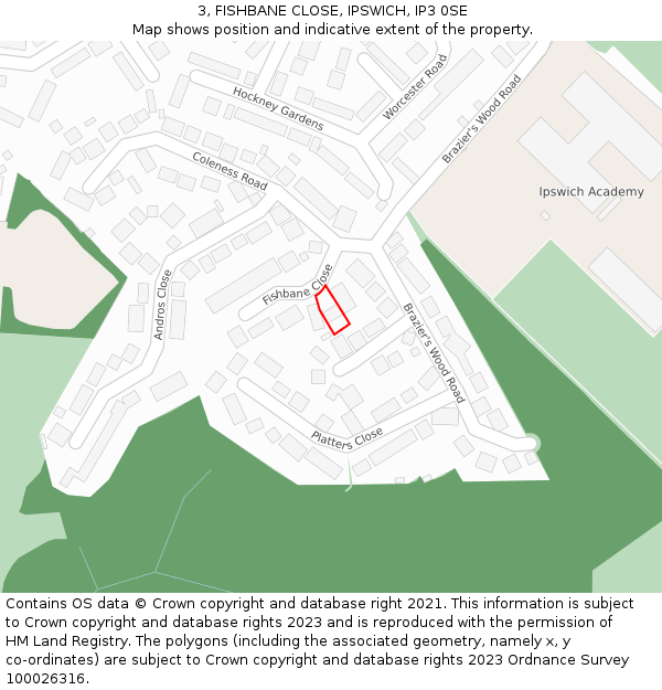 3, FISHBANE CLOSE, IPSWICH, IP3 0SE: Location map and indicative extent of plot