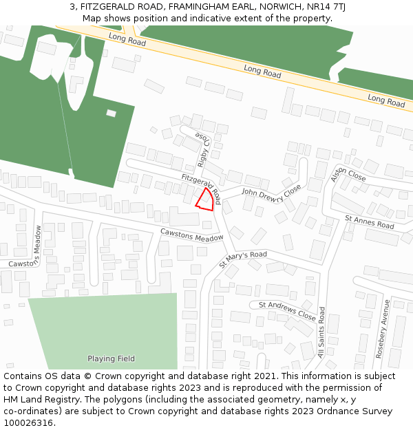 3, FITZGERALD ROAD, FRAMINGHAM EARL, NORWICH, NR14 7TJ: Location map and indicative extent of plot