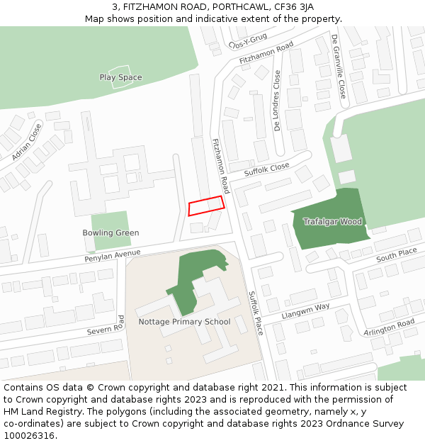 3, FITZHAMON ROAD, PORTHCAWL, CF36 3JA: Location map and indicative extent of plot