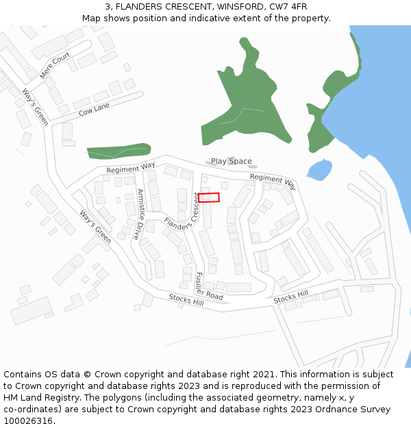 3, FLANDERS CRESCENT, WINSFORD, CW7 4FR: Location map and indicative extent of plot