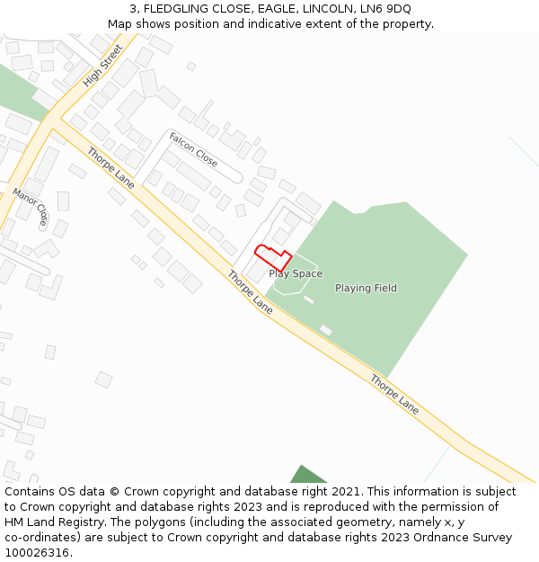 3, FLEDGLING CLOSE, EAGLE, LINCOLN, LN6 9DQ: Location map and indicative extent of plot