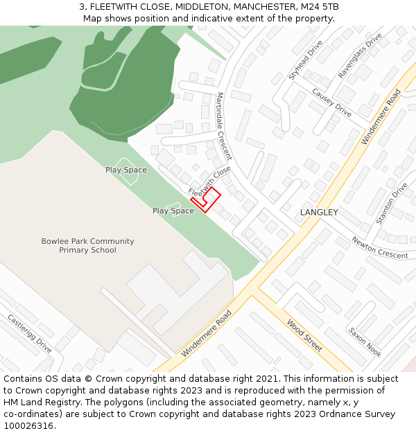 3, FLEETWITH CLOSE, MIDDLETON, MANCHESTER, M24 5TB: Location map and indicative extent of plot