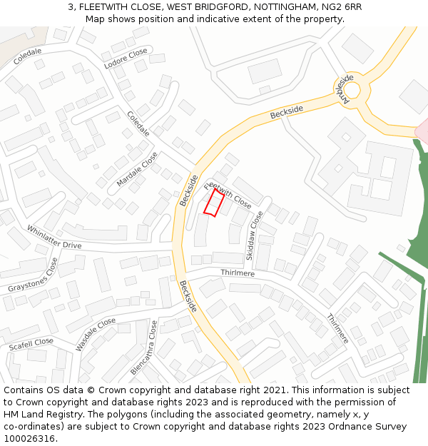 3, FLEETWITH CLOSE, WEST BRIDGFORD, NOTTINGHAM, NG2 6RR: Location map and indicative extent of plot