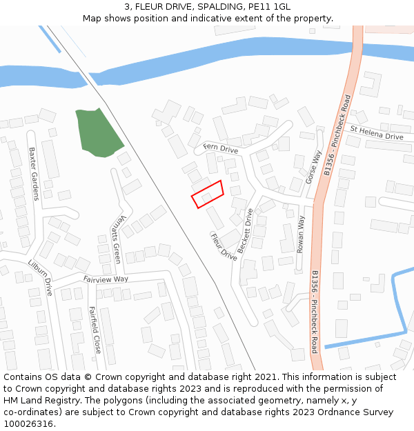 3, FLEUR DRIVE, SPALDING, PE11 1GL: Location map and indicative extent of plot