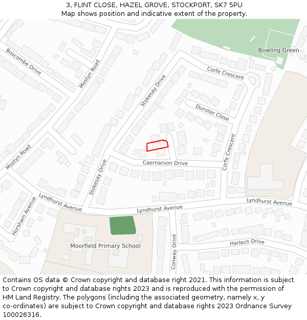 3, FLINT CLOSE, HAZEL GROVE, STOCKPORT, SK7 5PU: Location map and indicative extent of plot
