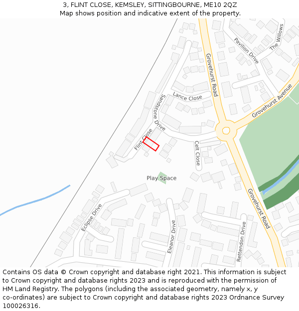 3, FLINT CLOSE, KEMSLEY, SITTINGBOURNE, ME10 2QZ: Location map and indicative extent of plot