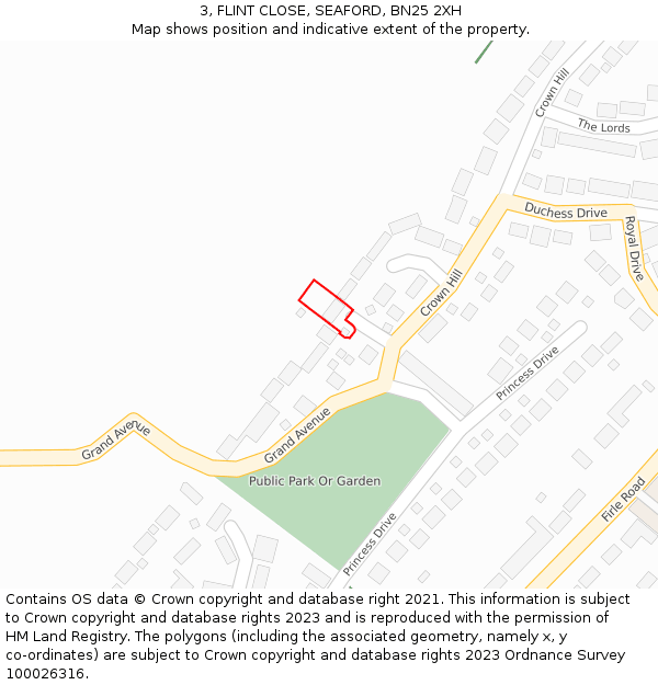 3, FLINT CLOSE, SEAFORD, BN25 2XH: Location map and indicative extent of plot