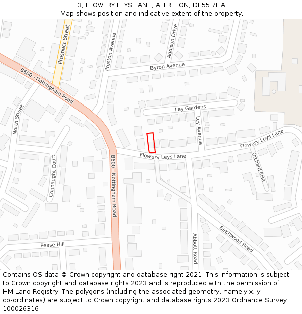 3, FLOWERY LEYS LANE, ALFRETON, DE55 7HA: Location map and indicative extent of plot