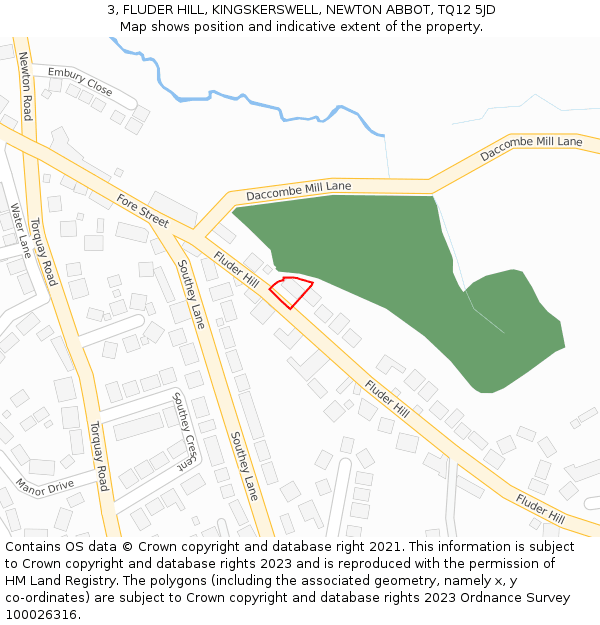 3, FLUDER HILL, KINGSKERSWELL, NEWTON ABBOT, TQ12 5JD: Location map and indicative extent of plot