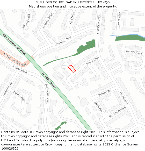 3, FLUDES COURT, OADBY, LEICESTER, LE2 4QQ: Location map and indicative extent of plot