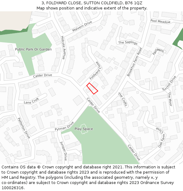 3, FOLDYARD CLOSE, SUTTON COLDFIELD, B76 1QZ: Location map and indicative extent of plot