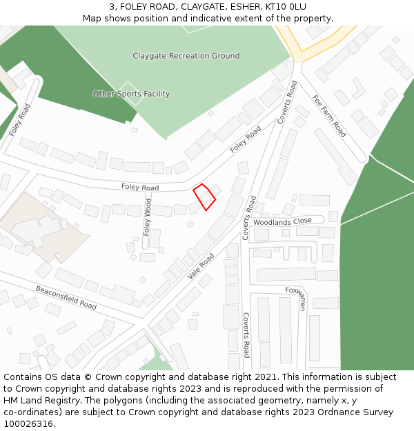 3, FOLEY ROAD, CLAYGATE, ESHER, KT10 0LU: Location map and indicative extent of plot