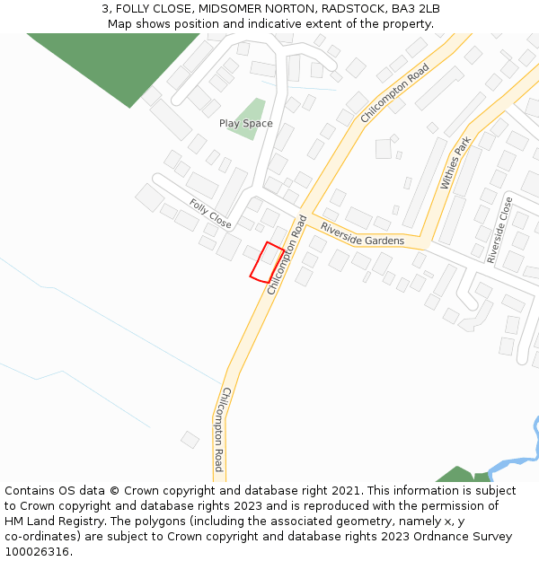 3, FOLLY CLOSE, MIDSOMER NORTON, RADSTOCK, BA3 2LB: Location map and indicative extent of plot