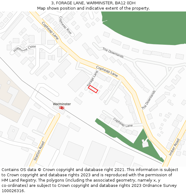 3, FORAGE LANE, WARMINSTER, BA12 0DH: Location map and indicative extent of plot