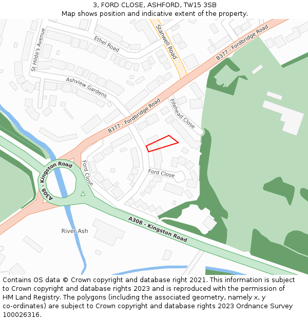 3, FORD CLOSE, ASHFORD, TW15 3SB: Location map and indicative extent of plot