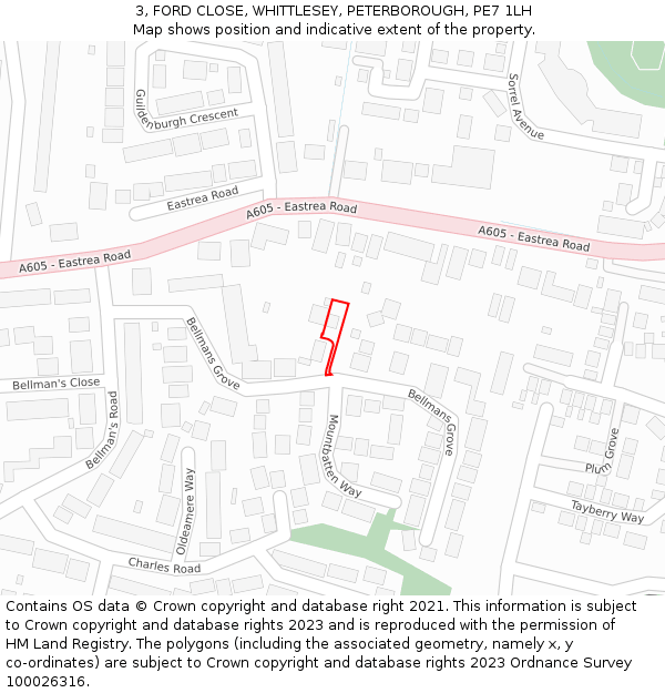 3, FORD CLOSE, WHITTLESEY, PETERBOROUGH, PE7 1LH: Location map and indicative extent of plot