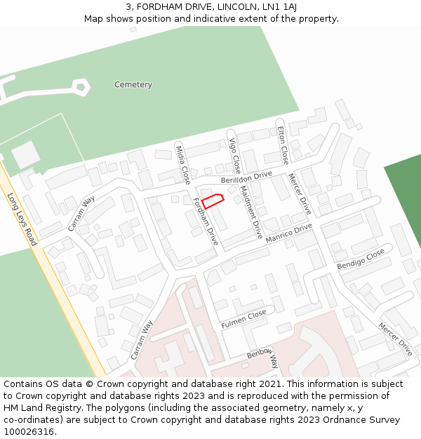 3, FORDHAM DRIVE, LINCOLN, LN1 1AJ: Location map and indicative extent of plot